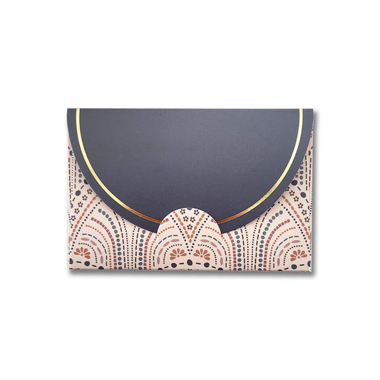 Introducing the "So Delicate" Gift Card Envelopes by Maylay Co., a set of elegant holders designed with a semi-circle flap adorned with a gold rim and premium matte finish. These envelopes feature intricate, symmetrical patterns in earth tones on a white background, reminiscent of mandala art—a perfect choice for presenting your gift cards.