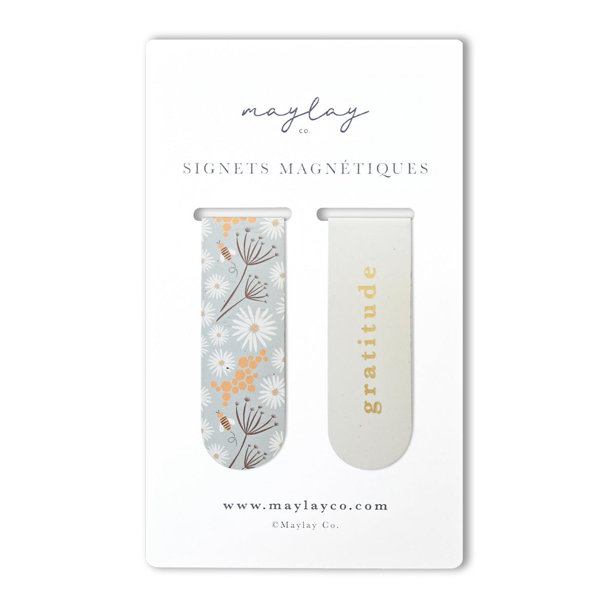 French Bees « Gratitude » Signets Magnétiques / Magnetic Bookmarks (Ensemble de 2) — Pour Livres, Journaux et Agendas