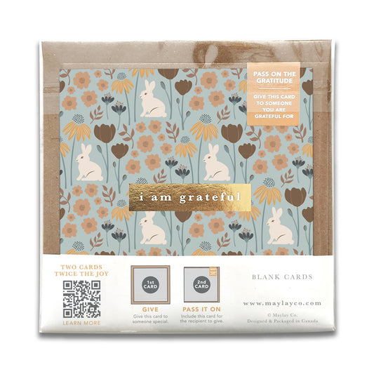Bunny Floral "I Am Grateful" Gratitude Greeting Cards (Set of 2) — Pay-It-Forward Thank You Cards