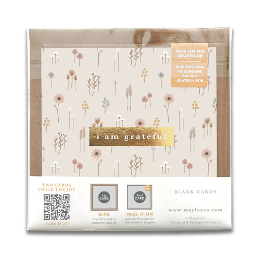 Farmhouse Floral "I Am Grateful" Gratitude Greeting Cards (Set of 2) — Pay-It-Forward Thank You Cards