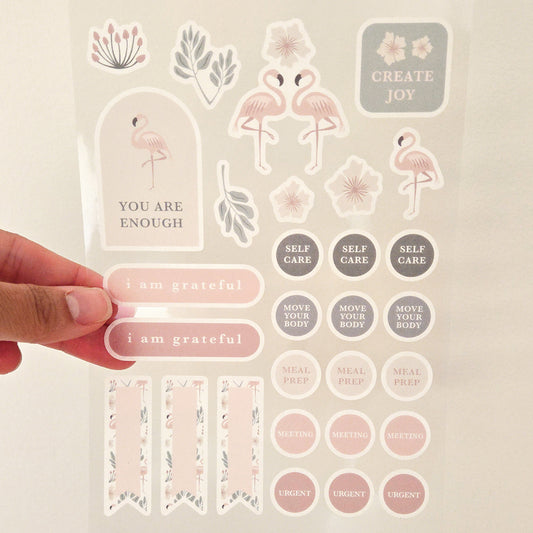 Flamingos Floral Washi Planner Stickers — Mindful Sticker Sheet for Planners, Journals & Bullet Journaling