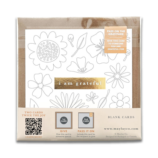 Kids Flowers "I Am Grateful" Gratitude Greeting Cards (Set of 2) — Colour-Your-Own Pay-It-Forward Thank You Cards
