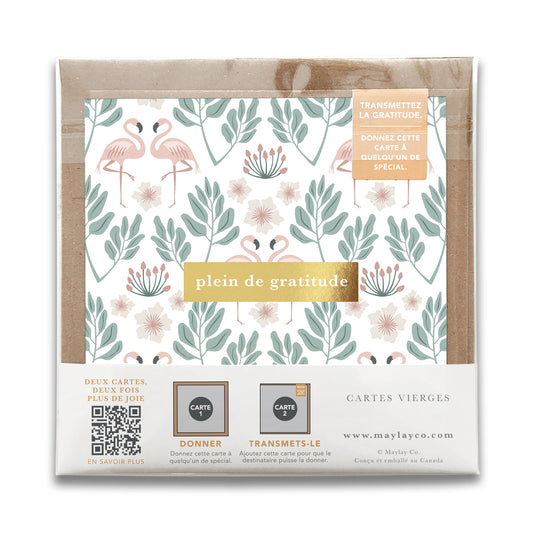 French Flamingos Florals « Plein de Gratitude » — Cartes de Gratitude (Ensemble de 2) — Cartes à Transmettre