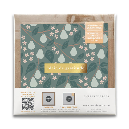 French Pears Floral « Plein de Gratitude » — Cartes de Gratitude (Ensemble de 2) — Cartes à Transmettre