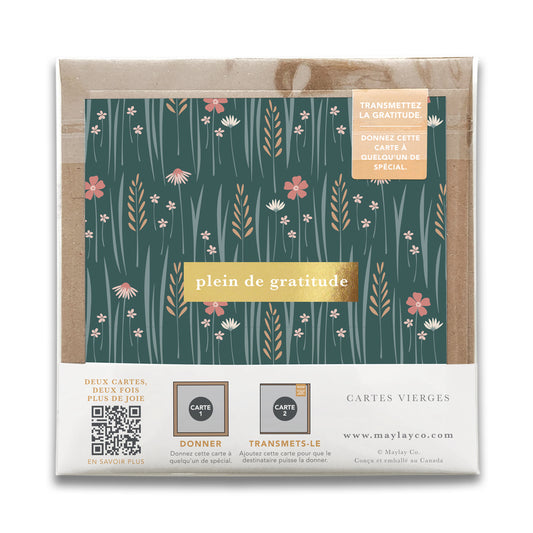 French Wildflowers Floral « Plein de Gratitude » — Cartes de Gratitude (Ensemble de 2) — Cartes à Transmettre