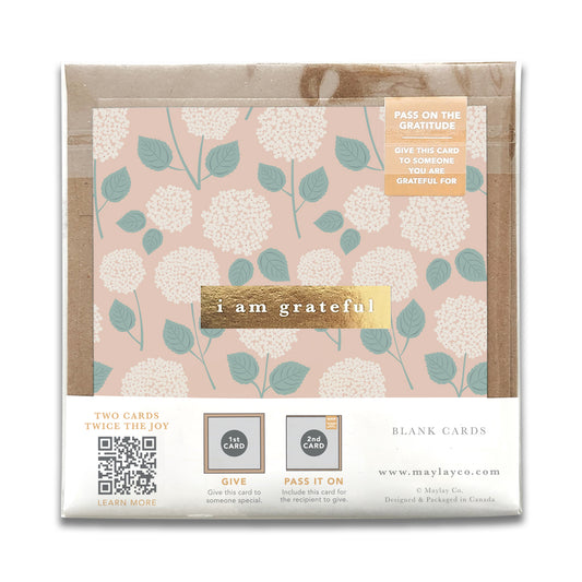 Hydrangeas Floral "I Am Grateful" Gratitude Greeting Cards (Set of 2) — Pay-It-Forward Thank You Cards