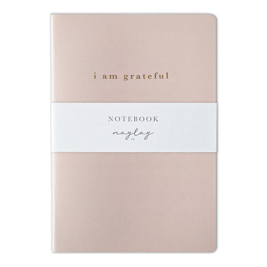 Pink "I Am Grateful" Jotter Notebook — Gold Foil with Dotted Grid Pages B6 Size