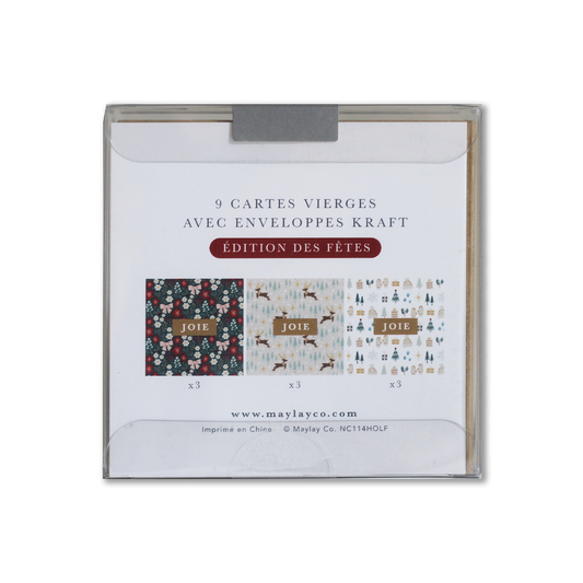 French Holiday "JOIE" Cartes de Notes Édition des Fêtes | 9Pk — Carte de Noël Mini