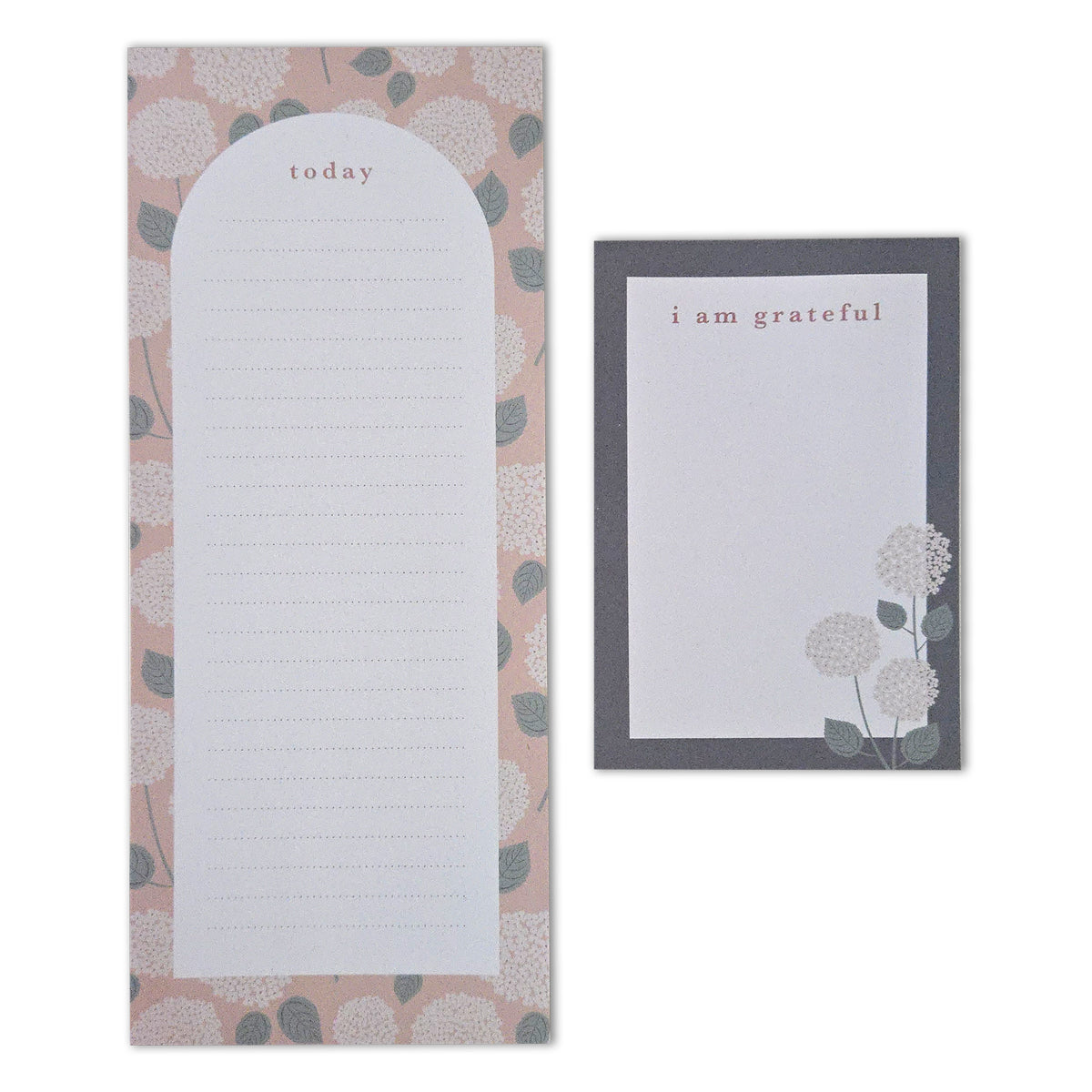 Hydrangeas Floral "Today" & "I Am Grateful" Notepad Set — 2-Pack for Daily Planning