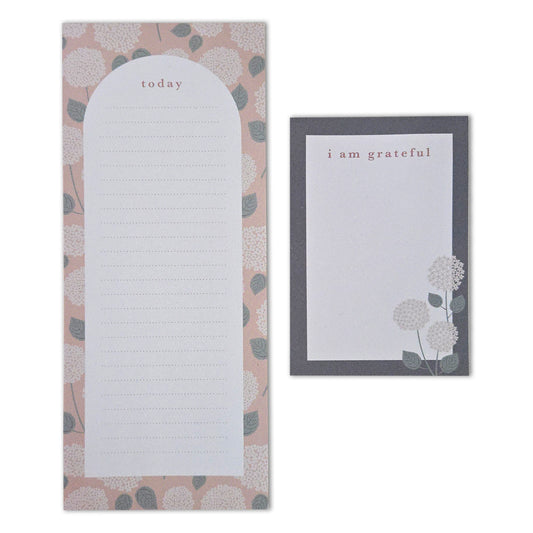 Hydrangeas Floral "Today" & "I Am Grateful" Notepad Set — 2-Pack for Daily Planning