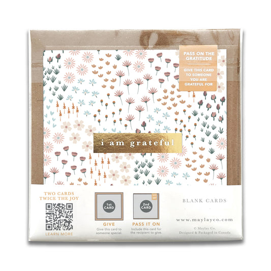 Summerfield Florals "I Am Grateful" Gratitude Greeting Cards (Set of 2) — Pay-It-Forward Thank You Cards