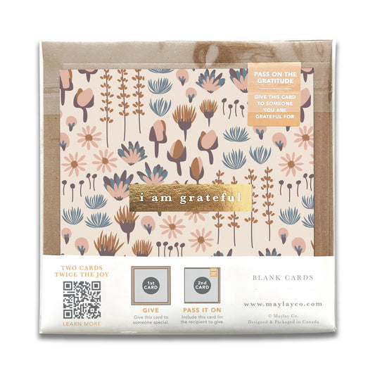 Sweetness Floral "I Am Grateful" Gratitude Greeting Cards (Set of 2) — Pay-It-Forward Thank You Cards