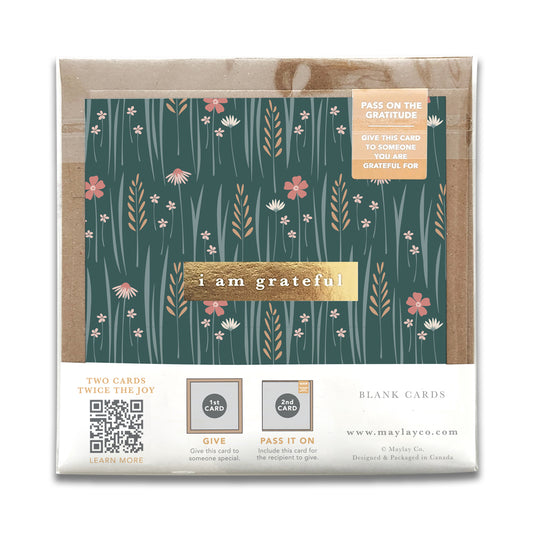 Wildflowers Floral "I Am Grateful" Gratitude Greeting Cards (Set of 2) — Pay-It-Forward Thank You Cards
