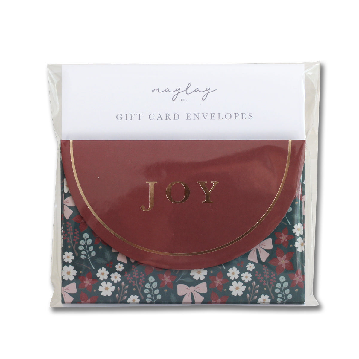 Festive Floral "JOY" Holiday Gift Card Envelopes 6Pk | Christmas Gift Card Holders