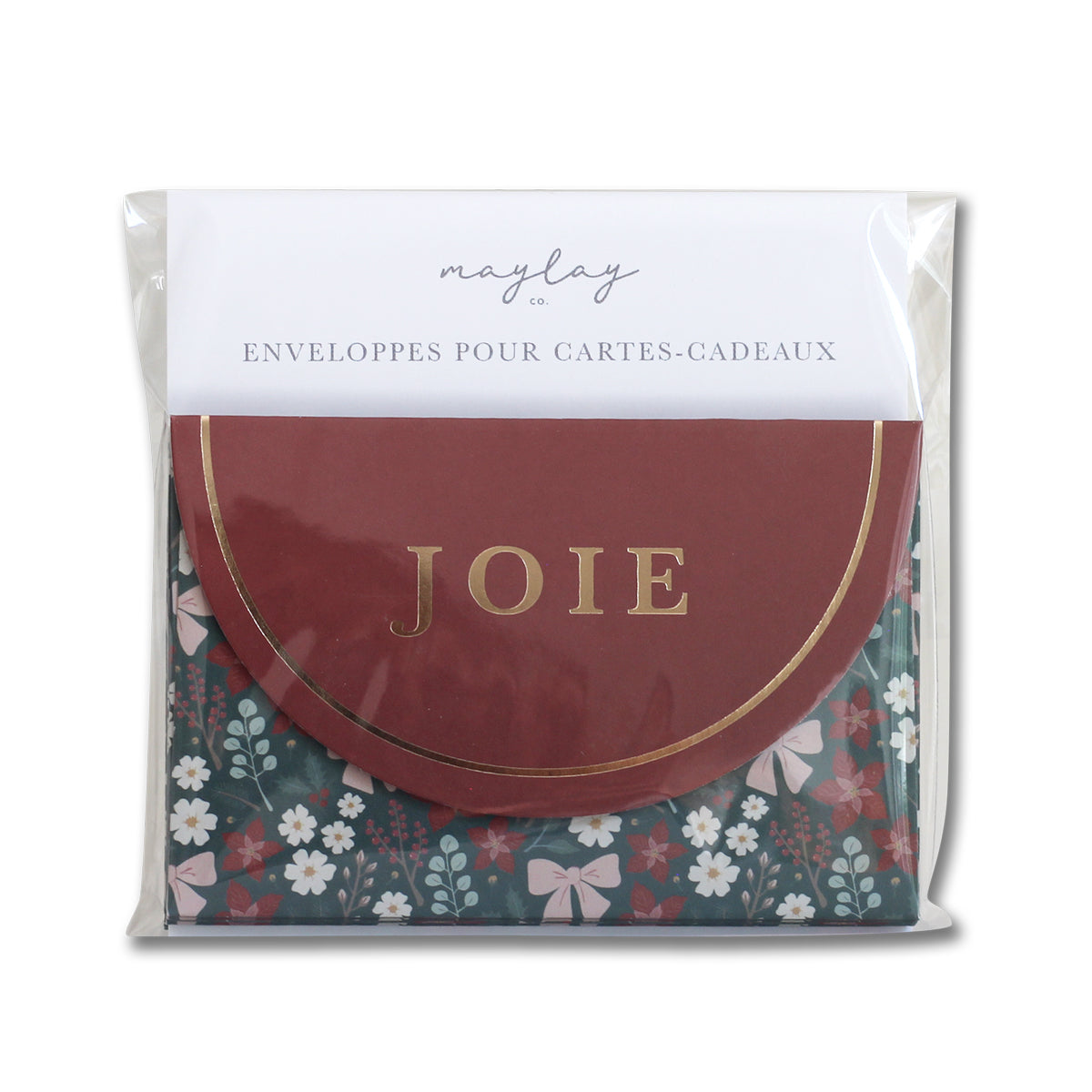 French Festive Floral Holiday "JOIE" Enveloppes pour cartes-cadeaux 6Pk | Christmas Gift Card Holders