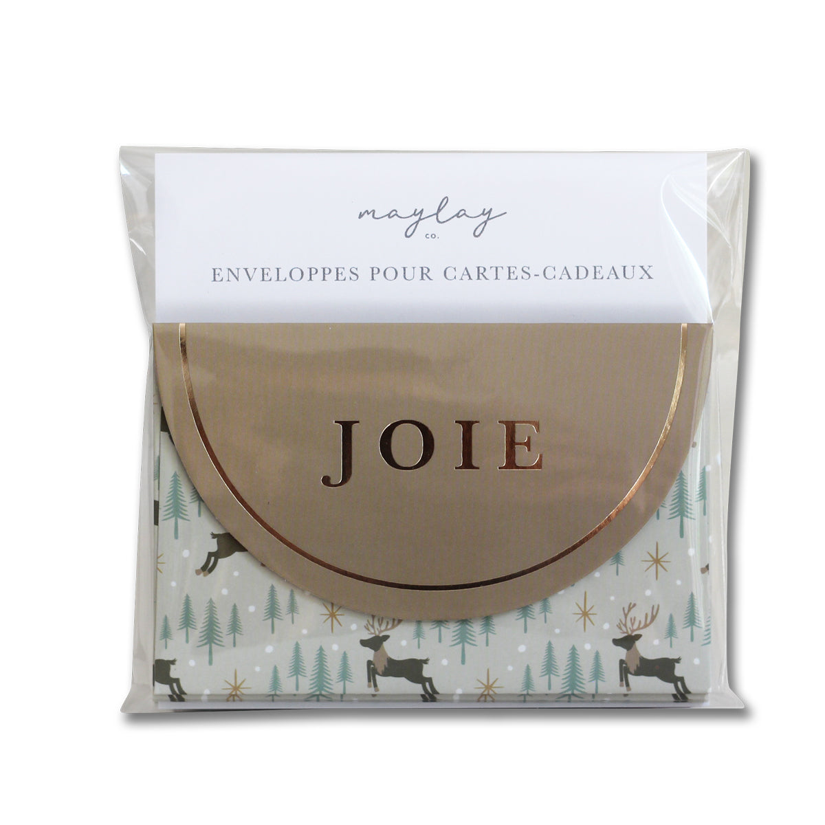 French Reindeer Forest Holiday "JOIE" Enveloppes pour cartes-cadeaux 6Pk | Christmas Gift Card Holders