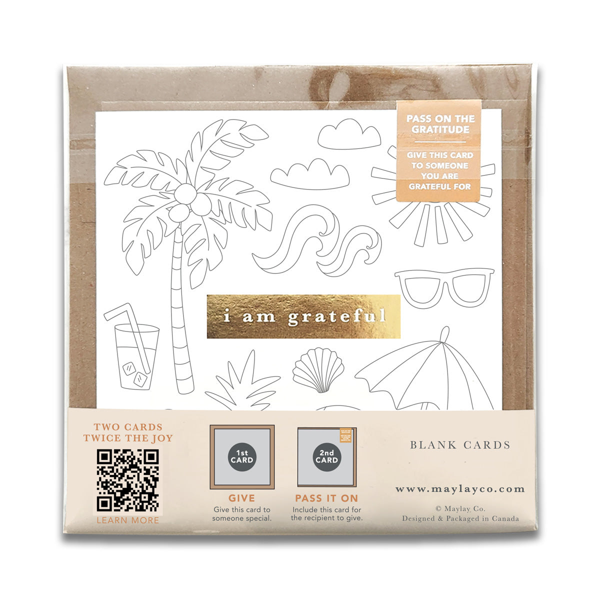 Kids Beach "I Am Grateful" Gratitude Greeting Cards (Set of 2) — Colour-Your-Own Pay-It-Forward Thank You Cards