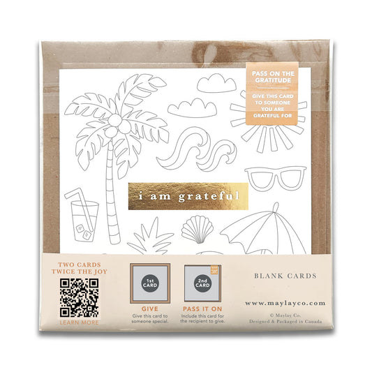 Kids Beach "I Am Grateful" Gratitude Greeting Cards (Set of 2) — Colour-Your-Own Pay-It-Forward Thank You Cards