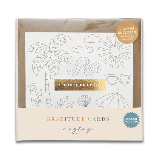 Kids Beach "I Am Grateful" Gratitude Greeting Cards (Set of 2) — Colour-Your-Own Pay-It-Forward Thank You Cards