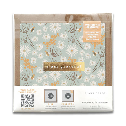 Bees Floral "I Am Grateful" Gratitude Greeting Cards (Set of 2) — Pay-It-Forward Thank You Cards