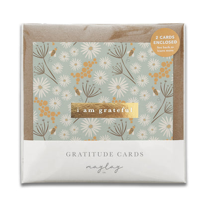 Bees Floral "I Am Grateful" Gratitude Greeting Cards (Set of 2) — Pay-It-Forward Thank You Cards