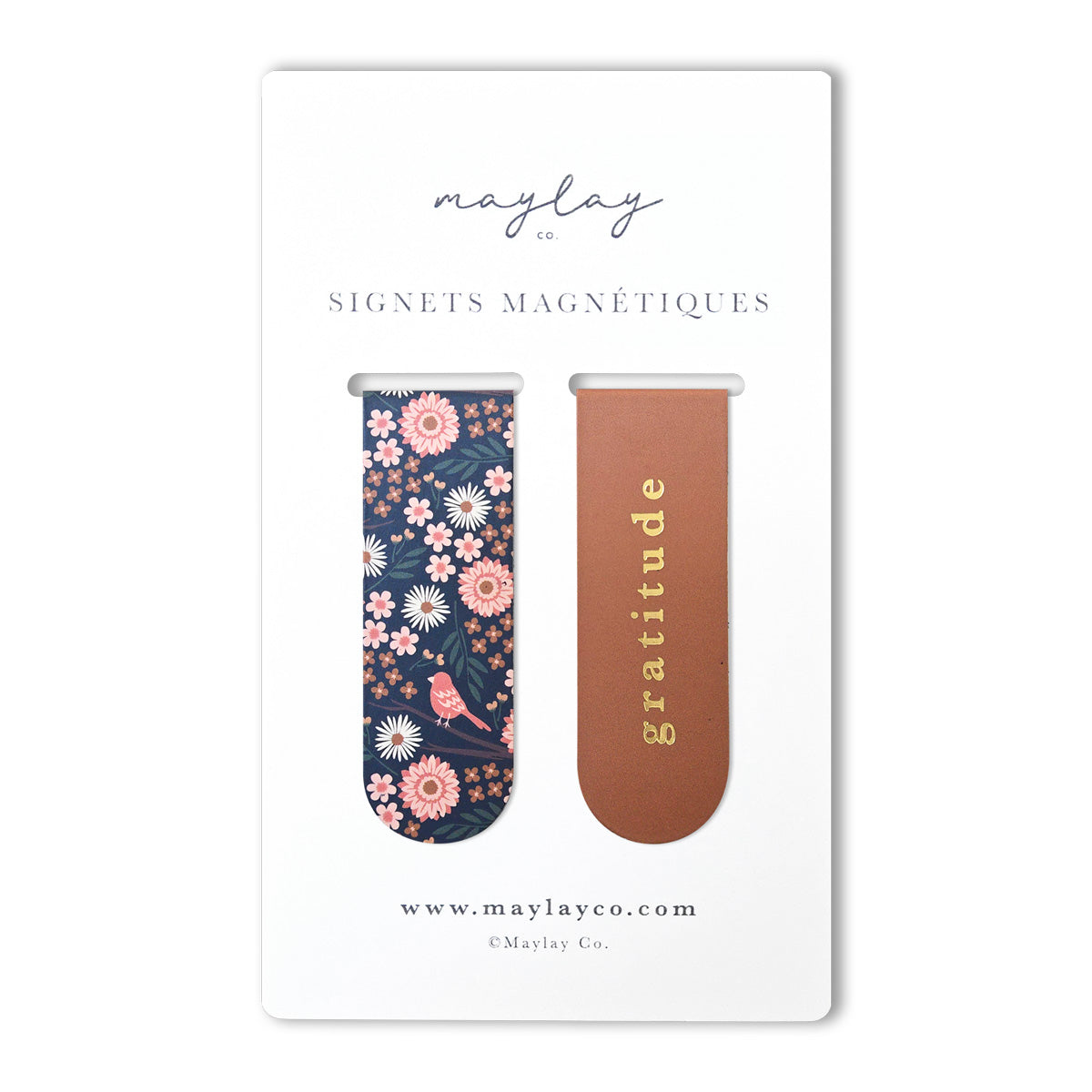 French Birdy « Gratitude » Signets Magnétiques / Magnetic Bookmarks (Ensemble de 2) — Pour Livres, Journaux et Agendas