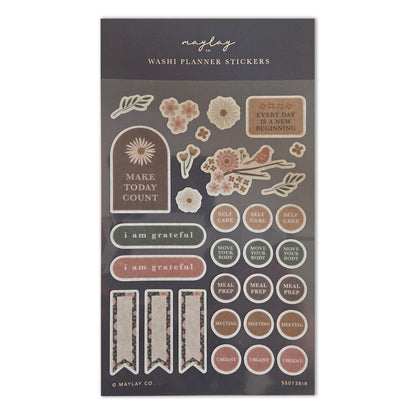 Birdy Floral Washi Planner Stickers — Mindful Sticker Sheet for Planners, Journals & Bullet Journaling