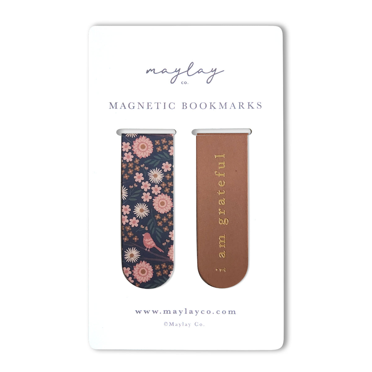 Birdy Floral Magnetic "I Am Grateful" Bookmarks (Set of 2) — Page Markers for Books, Journals & Planners