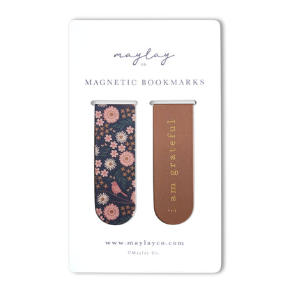 Birdy Floral Magnetic "I Am Grateful" Bookmarks (Set of 2) — Page Markers for Books, Journals & Planners