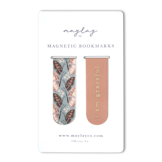 Butterfly Florals "I Am Grateful" Magnetic Bookmarks (Set of 2) — Page Markers for Books, Journals & Planners