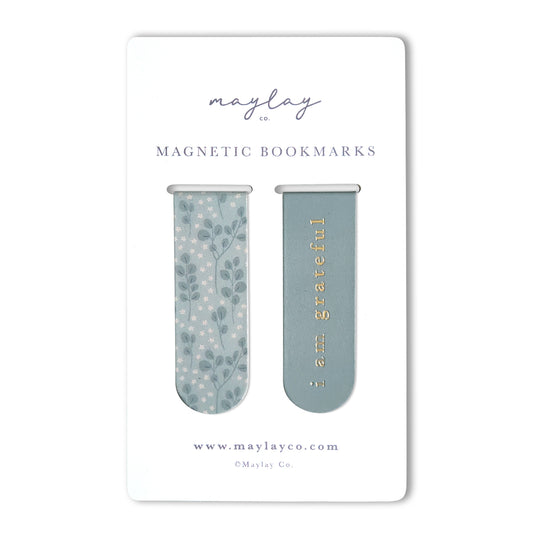 Eucalyptus Floral "I Am Grateful" Magnetic Bookmarks (Set of 2) — Page Markers for Books, Journals & Planners
