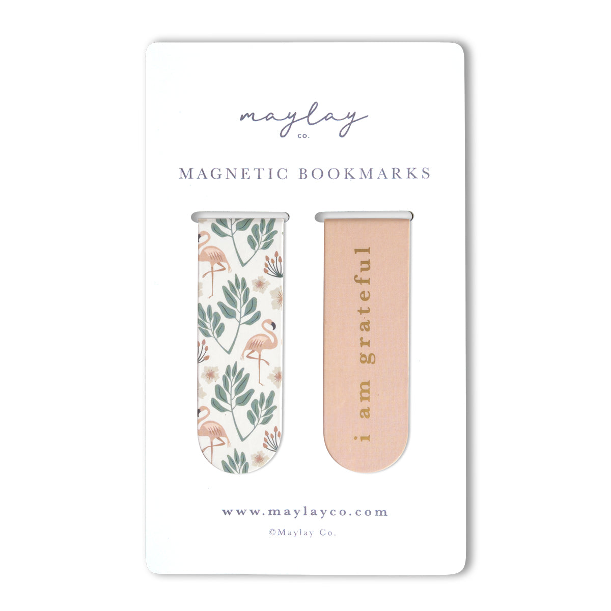 Flamingos Floral "I Am Grateful" Magnetic Bookmarks (Set of 2) — Page Markers for Books, Journals & Planners