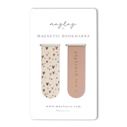 Little Hearts "I Am Grateful" Magnetic Bookmarks (Set of 2) — Page Markers for Books, Journals & Planners