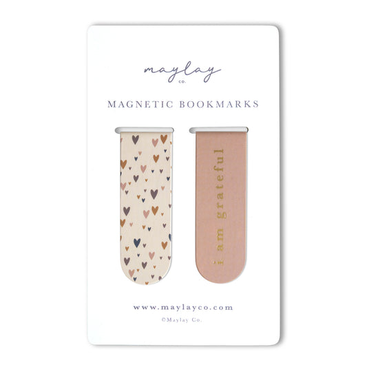 Little Hearts "I Am Grateful" Magnetic Bookmarks (Set of 2) — Page Markers for Books, Journals & Planners
