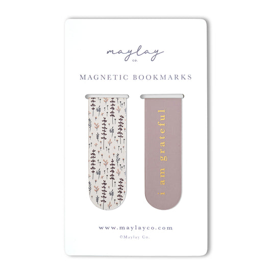 Lovely Lavender Floral "I Am Grateful" Magnetic Bookmarks (Set of 2) — Page Markers for Books, Journals & Planners