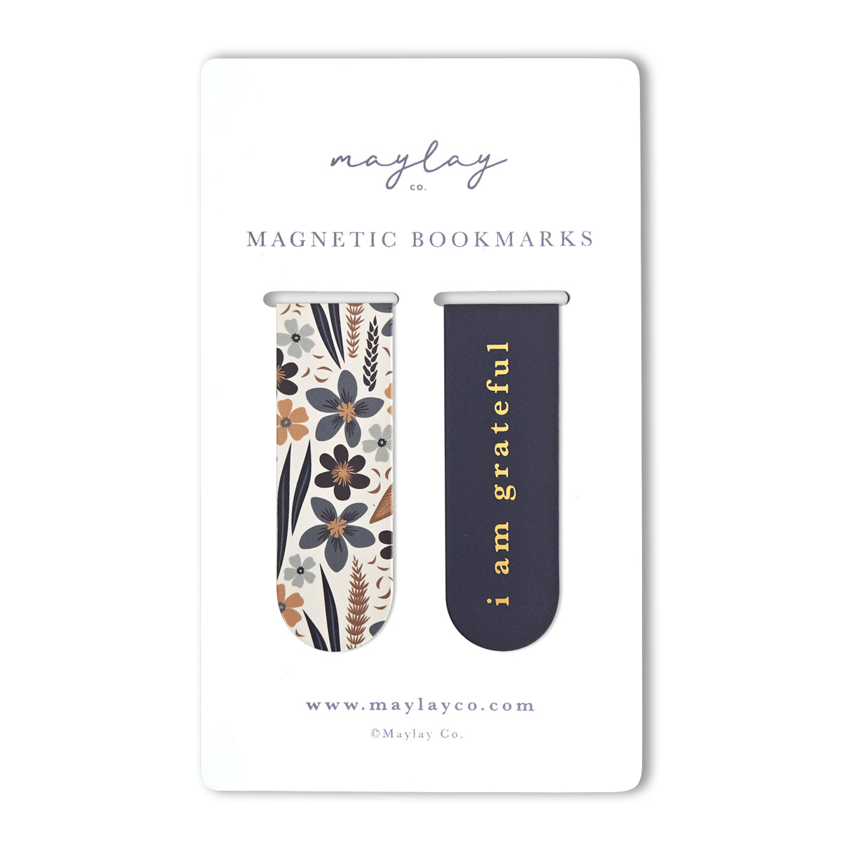 Misty Bloom Floral "I Am Grateful" Magnetic Bookmarks (Set of 2) — Page Markers for Books, Journals & Planners