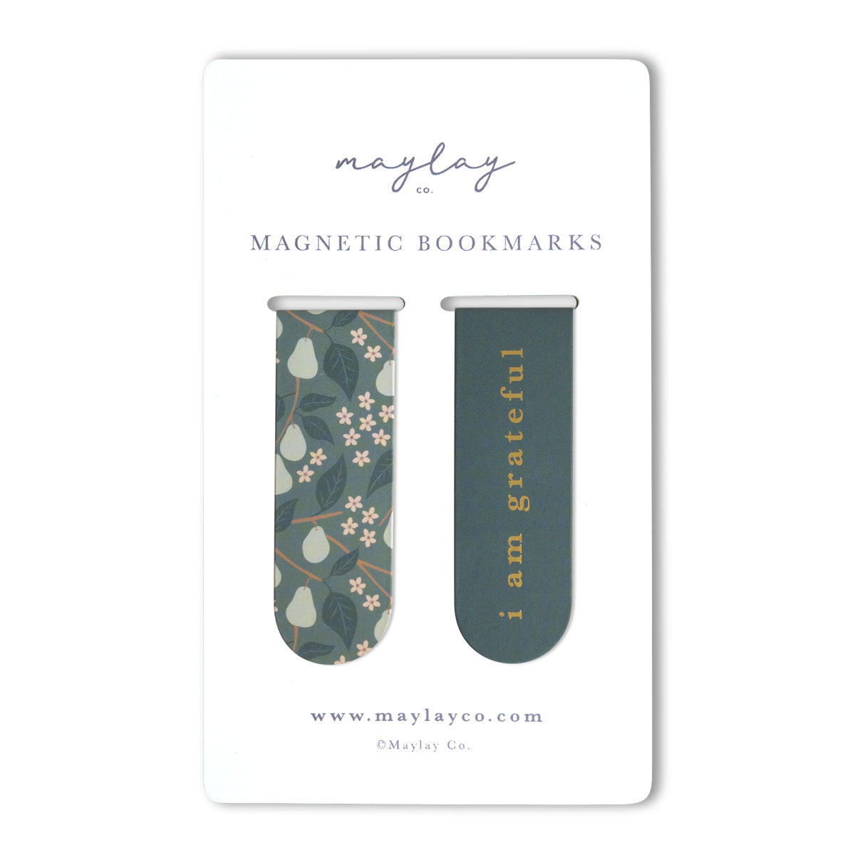 Pears Floral "I Am Grateful" Magnetic Bookmarks (Set of 2) — Page Markers for Books, Journals & Planners