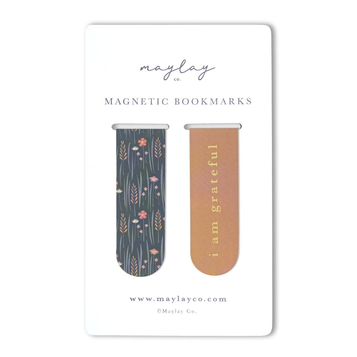 Wildflowers Floral "I Am Grateful" Magnetic Bookmarks (Set of 2) — Page Markers for Books, Journals & Planners