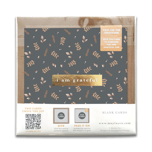 Buddies Floral"I Am Grateful" Gratitude Greeting Cards (Set of 2) — Pay-It-Forward Thank You Cards