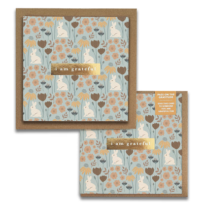 Bunny Floral "I Am Grateful" Gratitude Greeting Cards (Set of 2) — Pay-It-Forward Thank You Cards
