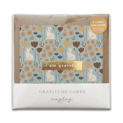 Bunny Floral "I Am Grateful" Gratitude Greeting Cards (Set of 2) — Pay-It-Forward Thank You Cards
