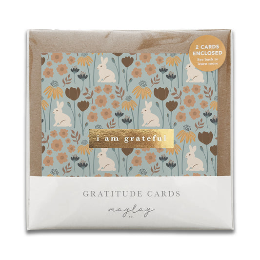 Bunny Floral "I Am Grateful" Gratitude Greeting Cards (Set of 2) — Pay-It-Forward Thank You Cards