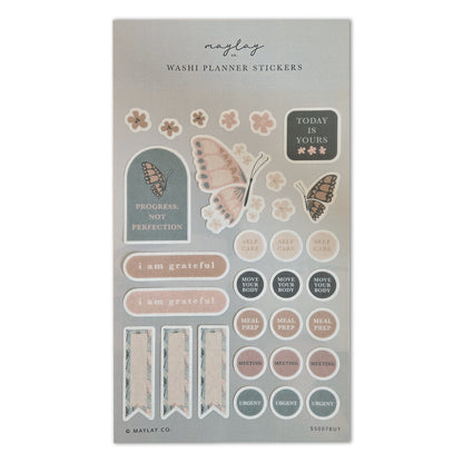 Butterfly Washi Planner Stickers — Mindful Sticker Sheet for Planners, Journals & Bullet Journaling
