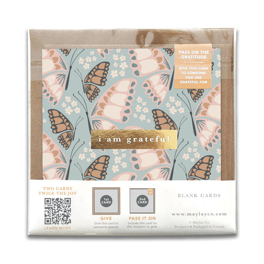 Butterfly Floral "I Am Grateful" Gratitude Greeting Cards (Set of 2) — Pay-It-Forward Thank You Cards