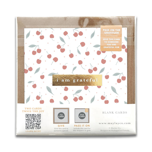 Cherries "I Am Grateful" Gratitude Greeting Cards (Set of 2) — Pay-It-Forward Thank You Cards
