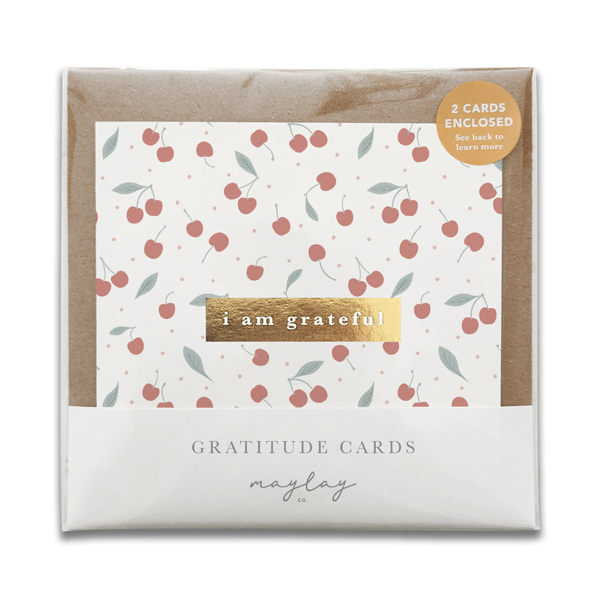 Cherries "I Am Grateful" Gratitude Greeting Cards (Set of 2) — Pay-It-Forward Thank You Cards
