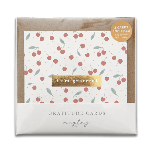 Cherries "I Am Grateful" Gratitude Greeting Cards (Set of 2) — Pay-It-Forward Thank You Cards