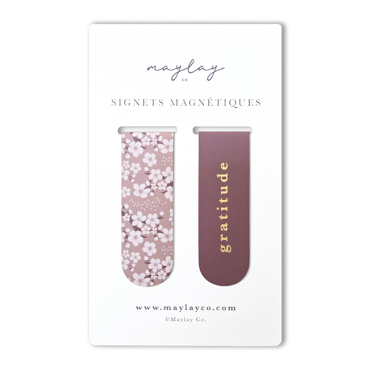 French Cherry Blossoms « Gratitude » Signets Magnétiques / Magnetic Bookmarks (Ensemble de 2) — Pour Livres, Journaux et Agendas