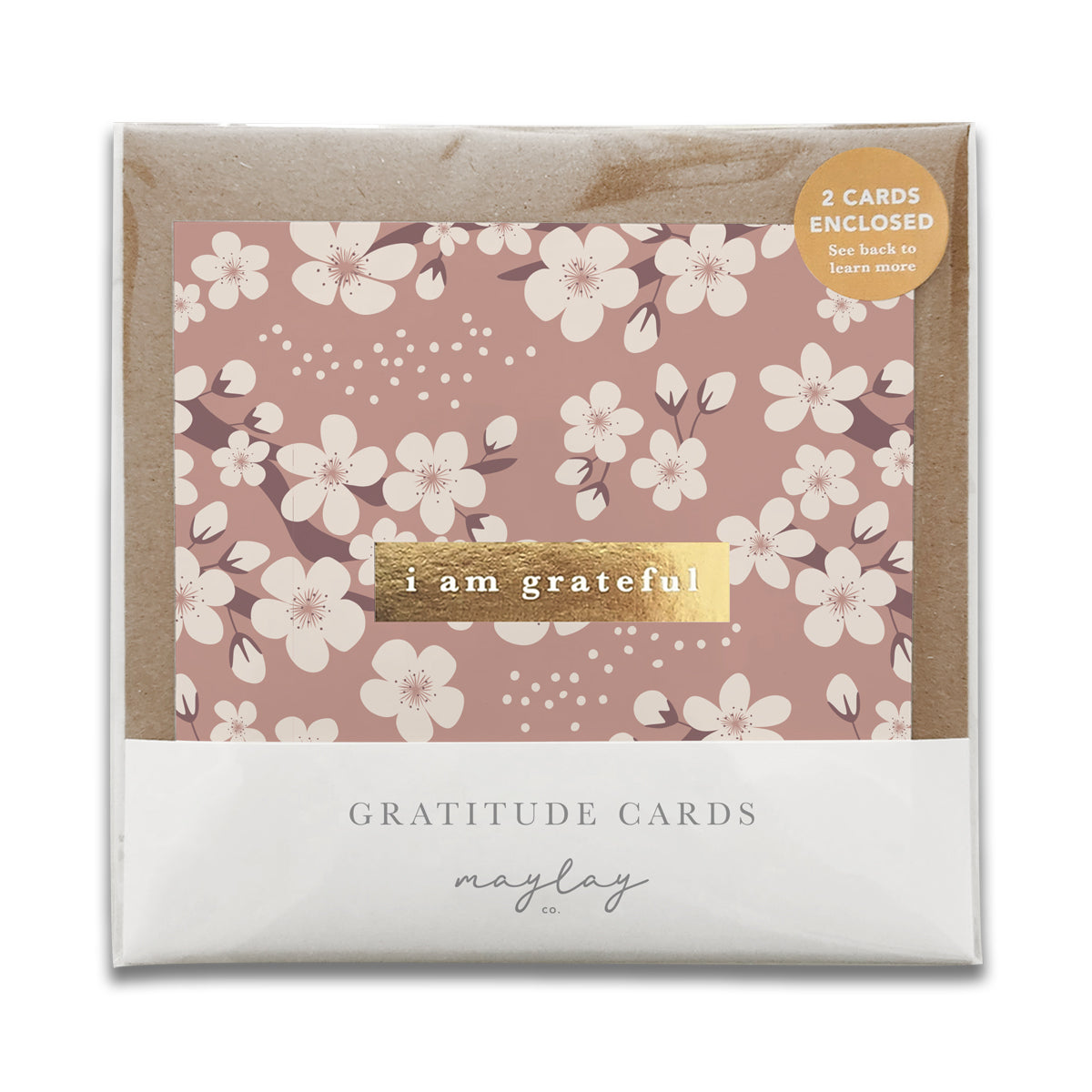 Cherry Blossoms "I Am Grateful" Gratitude Greeting Cards (Set of 2) — Pay-It-Forward Thank You Cards