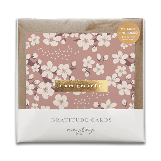 Cherry Blossoms "I Am Grateful" Gratitude Greeting Cards (Set of 2) — Pay-It-Forward Thank You Cards